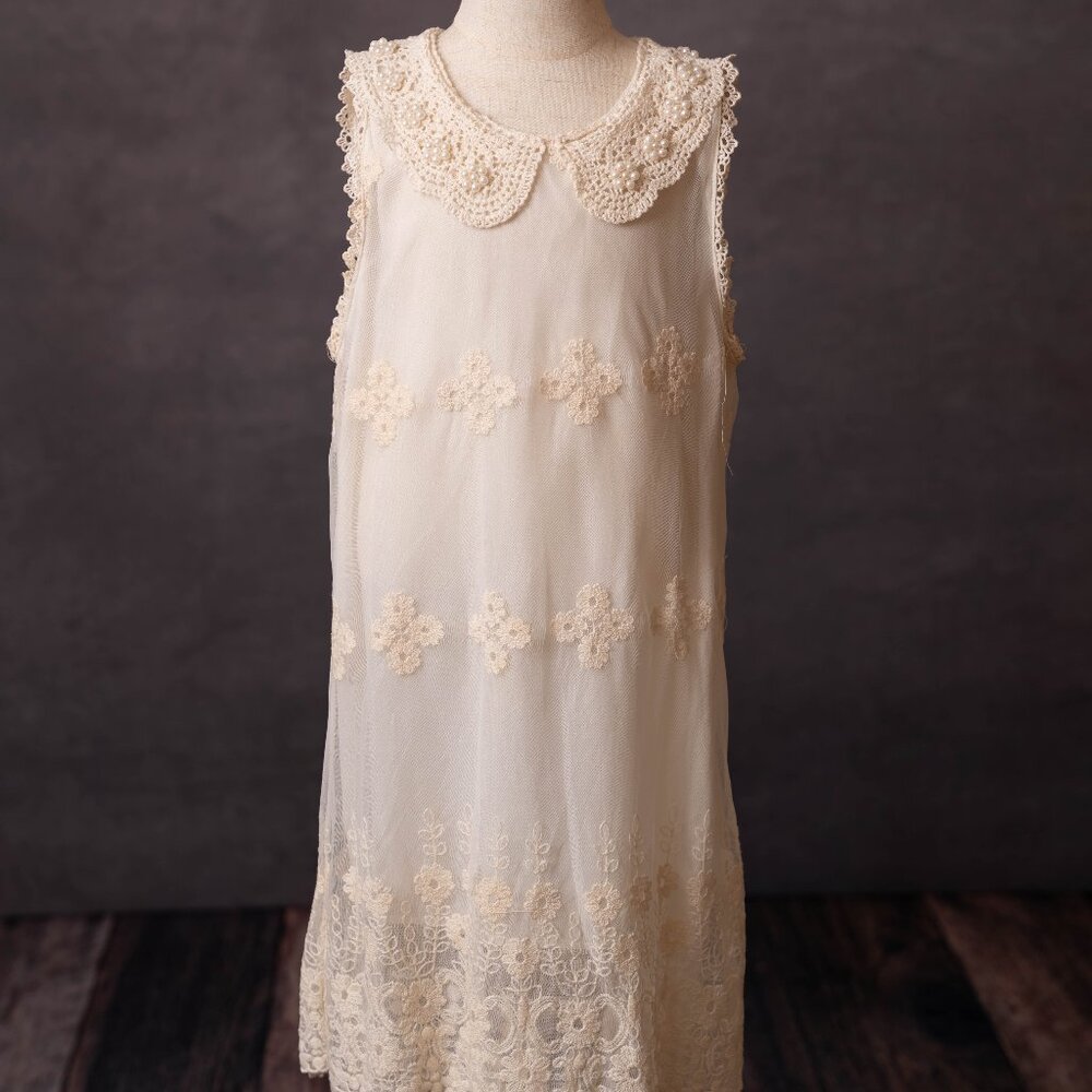 Cream Lace Knee Length Shift Dress, 5/6